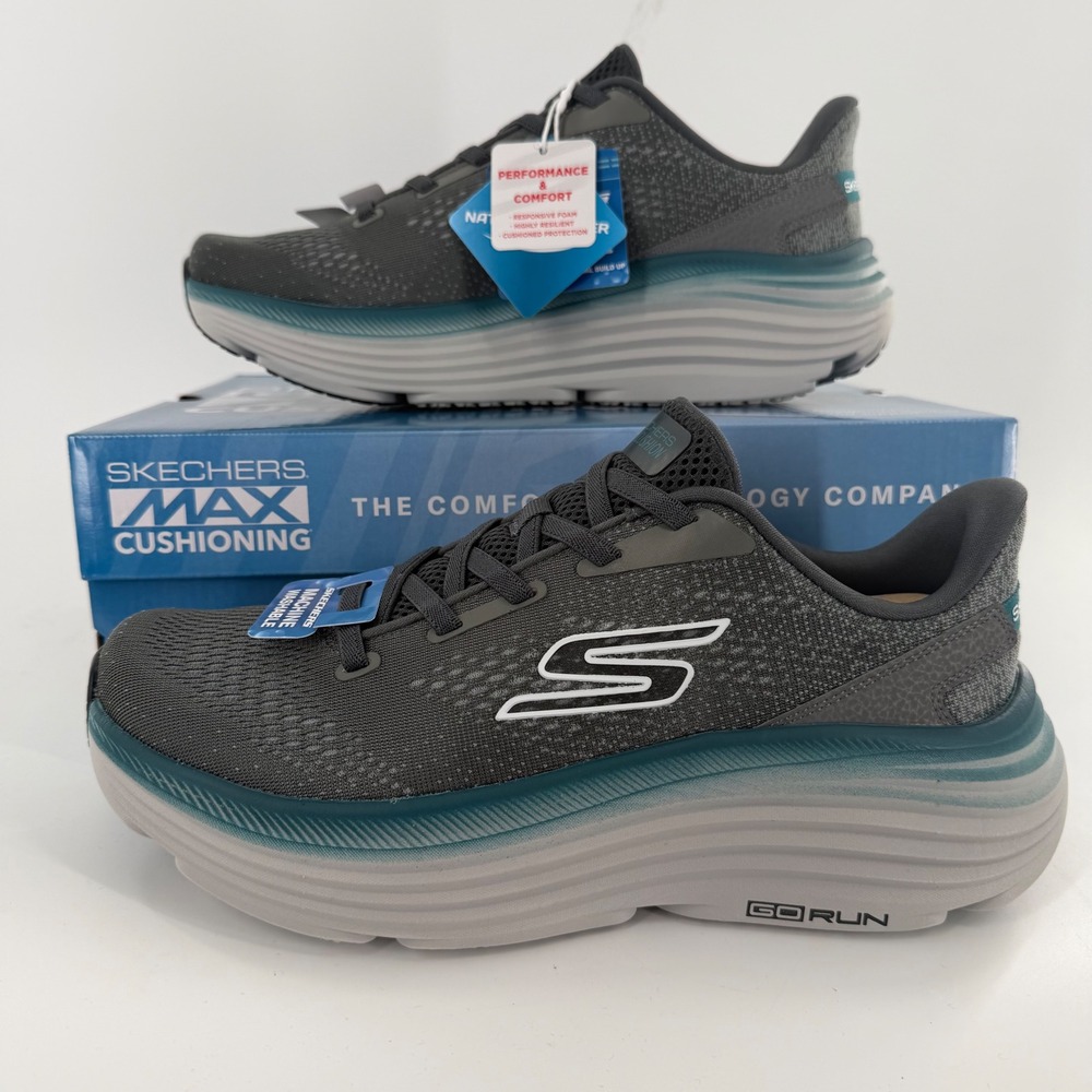 Skechers GoRun Max Cushioning Endeavour Charcoal Grey Teal Mens 8.5 220621